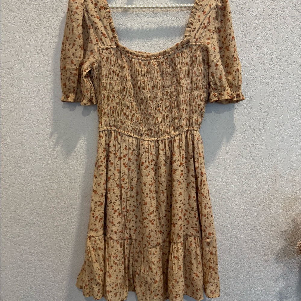 Tan Smocked Ruffled Mini Sundress - Picture 2 of 2